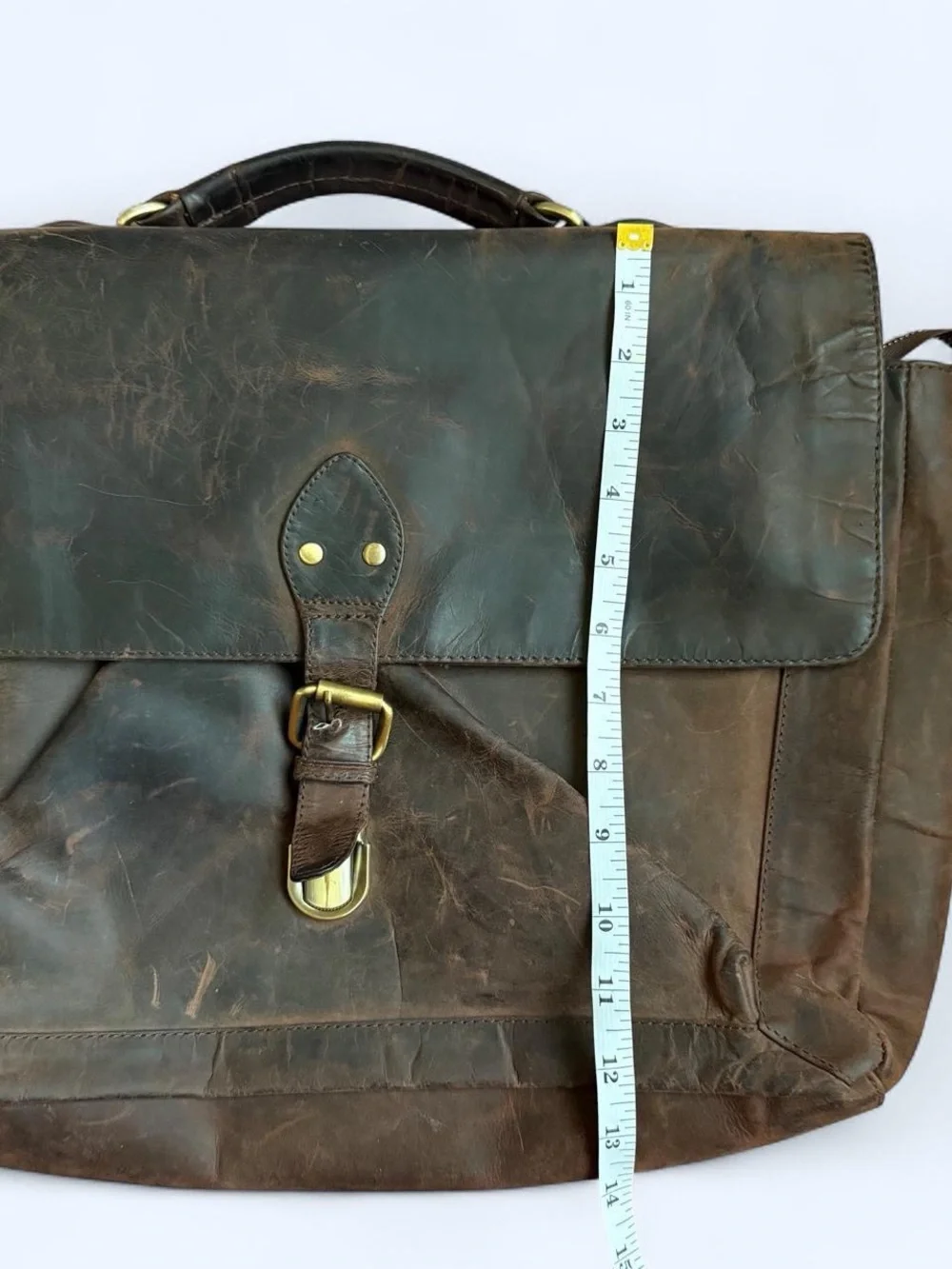 Vintage Briefcase Bag Brown Distressed Leather Preppy Academia Professor Brass